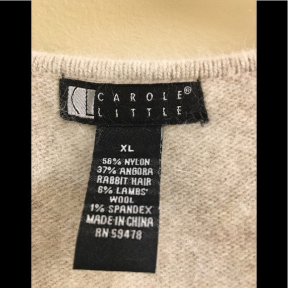 NWT Carole Little Angora Wool V-neck Beige Sweater - Picture 3 of 6